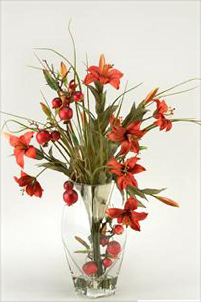 Flowers Pomegranate Spray In Glass Vase